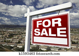 For Sale Real Estate Sign with Elevated Housing Community View