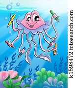 Jellyfish with crayons and bubbles Jellyfish with crayons and bubbles