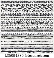 mão, desenhado, seamless, linha, borders.Black, doodle, artisticos, escovas