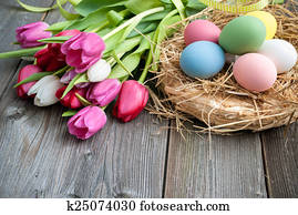 Easter eggs with tulips