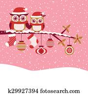 Owls couple christmas greeting