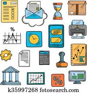 povolání, úřad, finanční machinace, symbol, skica, móda