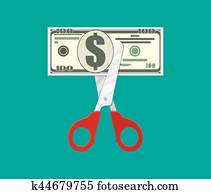 tijeras, corte, dólar, billete de banco