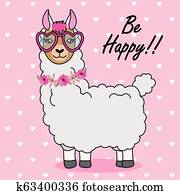 חמוד, לאמה, עם, משקפי שמש, ו, פרחים