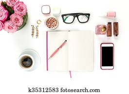 עדיין חיים, של, עצב, woman,, אוביקטים, בלבן