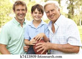 aduelo, con, padre e hijo, juego, fútbol americano, togeth