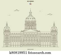 Iowa State Capitol in Des Moines, USA. Landmark icon Iowa State Capitol in Des Moines, USA. Landmark icon