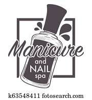 Manicure and nail spa, polish, lacquer sketch logo Manicure and nail spa, polish, lacquer sketch logo