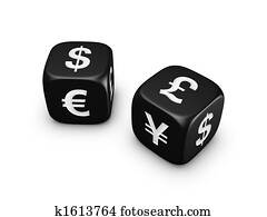 pair of black dice with currency sign pair of black dice with currency sign
