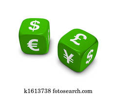pair of green dice with currency sign pair of green dice with currency sign