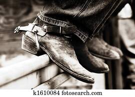 Rodeo Cowboy Boots & Spurs (BW)