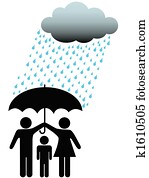 Symbol people family safe under umbrella cloud & rain Symbol people family safe under umbrella cloud & rain
