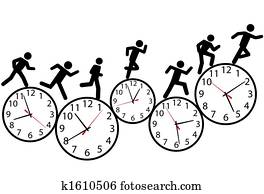 Symbol people run a race in time on clocks Symbol people run a race in time on clocks