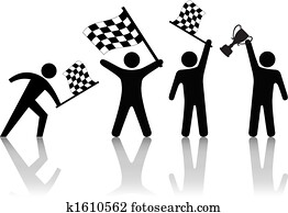 Symbol People Wave Checkered Flag Hold Victory Trophy Symbol People Wave Checkered Flag Hold Victory Trophy