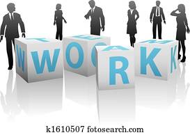 TEAM WORK cubes with silhouette people on plain white TEAM WORK cubes with silhouette people on plain white