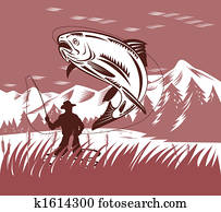 טוס דייג, לתפוס, a, לקפוץ, טרוטה