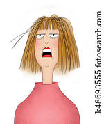 מצחיק, ציור היתולי, גברת, להסתכל, מבולבל, או, הדגש