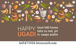 开心 Ugadi 同时 Gudi Padwa 印度人 新年 贺卡 假日剪贴画 K Fotosearch