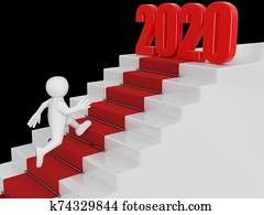 businessman run up to 2020. Image with clipping path businessman run up to 2020. Image with clipping path