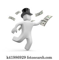 de, rijk, man, is, halsoverkop, om te besteden, hun, geld., 3d, illustratie