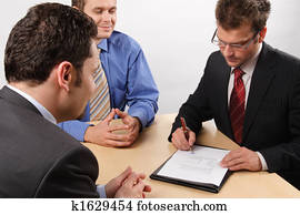 drie, zakenmannen, behandeling, negotiations.