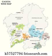 Galicia, Spain, vector map of the vineyards