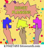 text, zeichen, ausstellung, budget, planning., begrifflich, foto, dass, geschrieben, beschreibung, über, strömung, und, zukunft, aufwendungen, drei, gefärbt, leerer, puzzle, stücke, gehalten, in, verschieden, leute, hands.