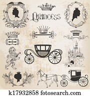Vintage Princess Girl Set - for design and scrapbook - in vector Vintage Princess Girl Set - for design and scrapbook - in vector