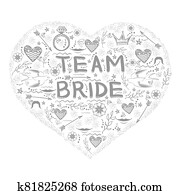 Bachelorette Party. Team Bride Text Doodle Style. Hand Written Card for Bridal Shower or Hen Party. Wedding Design Bachelorette Party. Team Bride Text Doodle Style. Hand Written Card for Bridal Shower or Hen Party. Wedding Design