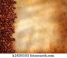 Coffee beans on old parchment paper Coffee beans on old parchment paper