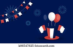 france hat flags balloons and fireworks of happy bastille day vector design france hat flags balloons and fireworks of happy bastille day vector design