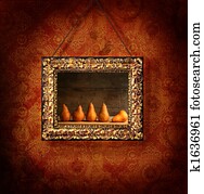 Gilded picture frame on antique wallpaper Gilded picture frame on antique wallpaper