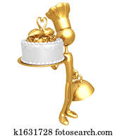 Golden Baker Serving Wedding Cake Golden Baker Serving Wedding Cake
