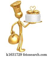 Golden Baker Serving Wedding Cake Golden Baker Serving Wedding Cake