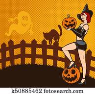 Retro halloween pin up woman