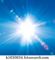 sonne- strahlen, gegen, a, blauer himmel