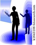 Business woman using touch screen