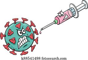 coronavirus, ו, תרכיב, ב, מזרק, ציור היתולי, דוגמה