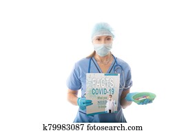 covid-19, -, krankenschwester, klinikum, pathologe, h?lt, a, broschüre, und, blut rohre covid-19, -, krankenschwester, klinikum, pathologe, h?lt, a, broschüre, und, blut rohre
