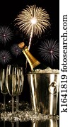 Glasses of champagne with fireworks Glasses of champagne with fireworks