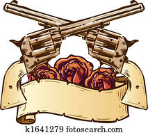 Guns and roses with banner illustration Guns and roses with banner illustration