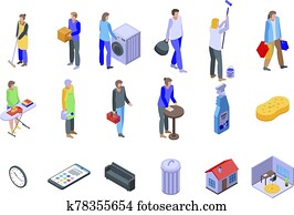 Housekeeping icons set, isometric style Housekeeping icons set, isometric style