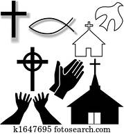 iglesia, y, otro, cristiano, símbolo, iconos, conjunto