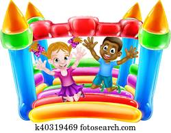 Kids Playing on Bouncy Castle