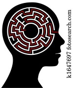 kreis- labyrinth, puzzel, als, a, gehirn, in, aufrei?en, profil kreis- labyrinth, puzzel, als, a, gehirn, in, aufrei?en, profil