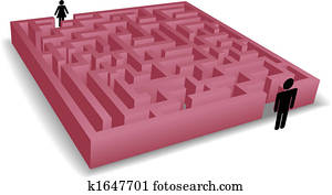 Man woman silhouettes face a puzzle maze