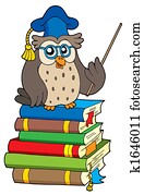 Owl teacher and books Owl teacher and books
