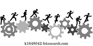 Symbol people run a race on industry gears Symbol people run a race on industry gears