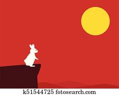 White rabbit on cliff with red background White rabbit on cliff with red background
