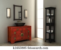 Klassische, blau, badezimmer, innere, fliesenmuster, deko Stock Bild